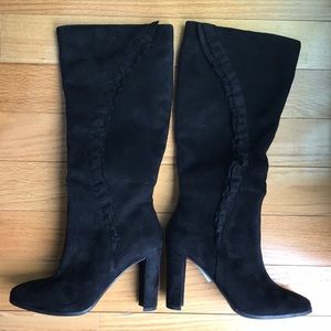 Knee High Black Suede Booties